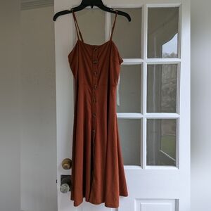 Small Berydress Brown A-Line Spaghetti Strap Button Down Dress